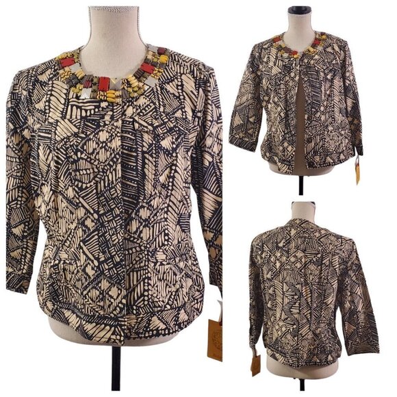 Ruby Rd Women’s Size 14 Jeweled Neckline ¾ Sleeve Button Front Jacket -NWT - Picture 1 of 16